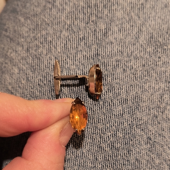 Vintage Elegant Stainless With Citrines Cufflinks - Picture 1 of 3